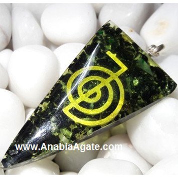 Black Tourmaline Orgone Triangle Pendant With Metal Cho Ku Rei Symbol