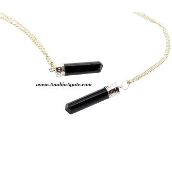 Black Tourmaline Silver Cap Pencil Pendants With Chain - Grounding & Stylish Jewelry