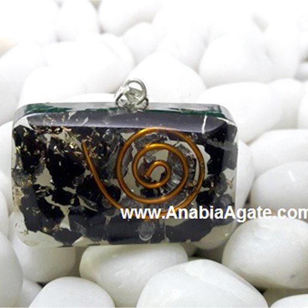 Black Tourmaline Rectangle Orgone Pendant - Energy Healing Crystal Necklace
