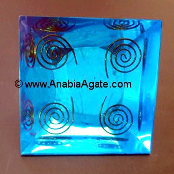 Blue Color Orgone Pyramid With Flower of Life