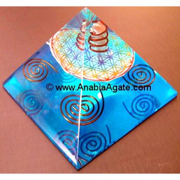 Blue Color Orgone Pyramid With Flower of Life