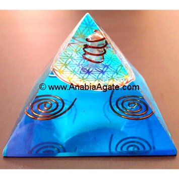 Blue Color Orgone Pyramid With Flower of Life