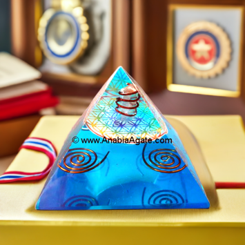Blue Color Orgone Pyramid With Flower of Life
