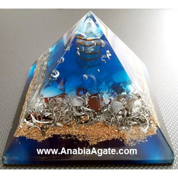 Blue Orgone Pyramid with Wire Wrapped Crystal Quartz Point - Energetic Healing & Meditation