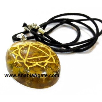 Camel Agate Manipura Chakra Engraved Orgone Oval Pendant