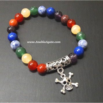 7 Chakra Healing Bracelet with Danger Sign Charm - Balance and Protection