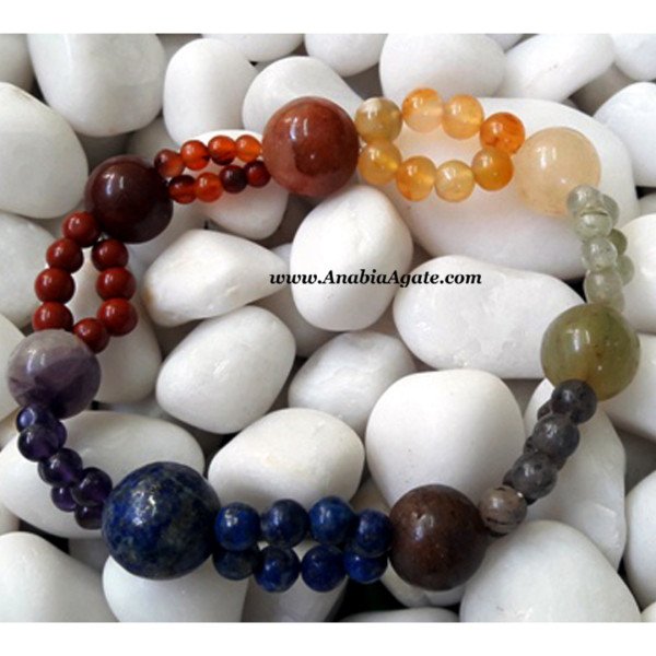Chakra Beads Bracelet with Double Strands of Interspersed Small Beads