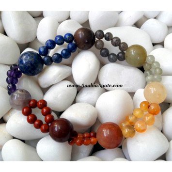 Chakra Beads Bracelet with Double Strands of Interspersed Small Beads