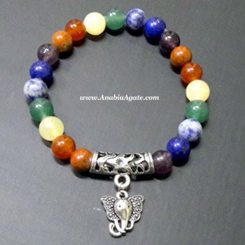 Chakra Beads Bracelet with Elephant Head Charm - Spiritual Jewelry