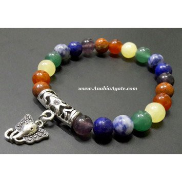 Chakra Beads Bracelet with Elephant Head Charm - Spiritual Jewelry