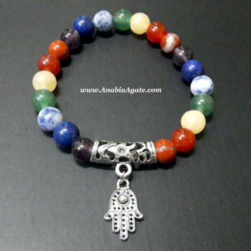 Chakra Beads Bracelet with Hamsa Charm - Balance and Protection