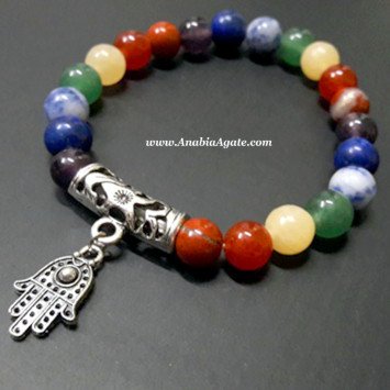 Chakra Beads Bracelet with Hamsa Charm - Balance and Protection