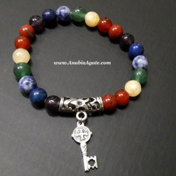 7 Chakra Beads Bracelet with Key Charm - Handcrafted Healing Jewelry