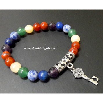 7 Chakra Beads Bracelet with Key Charm - Handcrafted Healing Jewelry