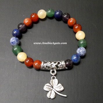 Chakra Beads Bracelet with Lucky Flower Charm - Balance & Good Luck