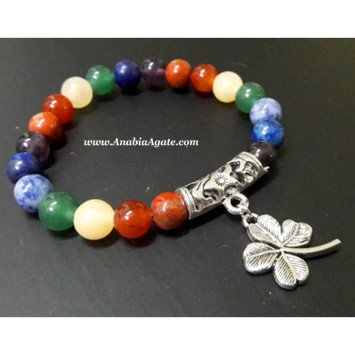Chakra Beads Bracelet with Lucky Flower Charm - Balance & Good Luck