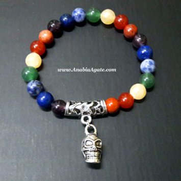 7 Chakra Beads Bracelet with Skull Charm - Balancing Energy Jewelry