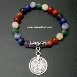 7 Chakra Beads Bracelet with Coin Charm - Balance Your Energy Centers
