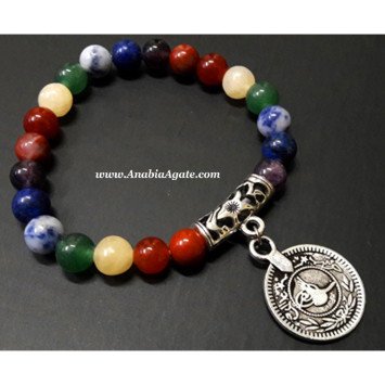 7 Chakra Beads Bracelet with Coin Charm - Balance Your Energy Centers