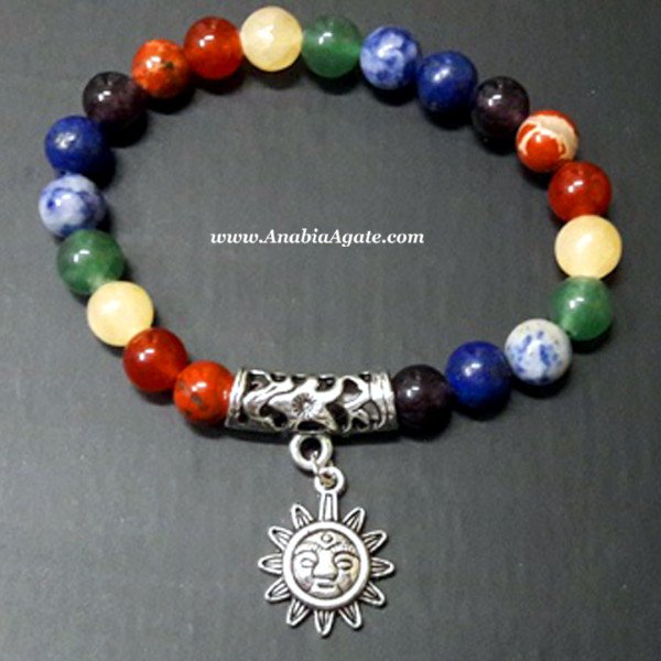 Seven Chakra Bracelet with Sun Charm - Balance Your Energy