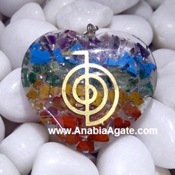 Chakra Layered Orgone Heart Pendant With Metal Cho Ku Rei | Healing Crystal Necklace