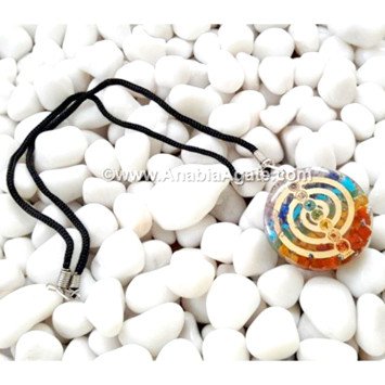 Chakra Layered Round Orgone Pendant With Reiki Symbol