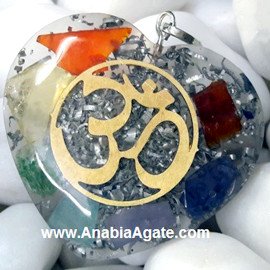 Chakra Orgone Heart Pendant with Metal OM - Balancing Energy Jewelry