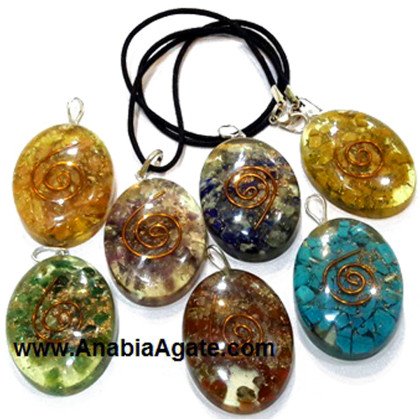 Chakra Orgone Oval Pendant Set With Copper Wire And Cord