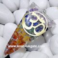 Chakra Layered Orgone Triangle Pendant With Metal OM - Balance and Harmony