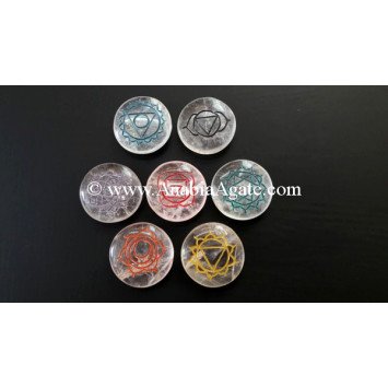 Crystal Quartz Colorful Chakra Engraved Disc Set - Balance and Healing Energy