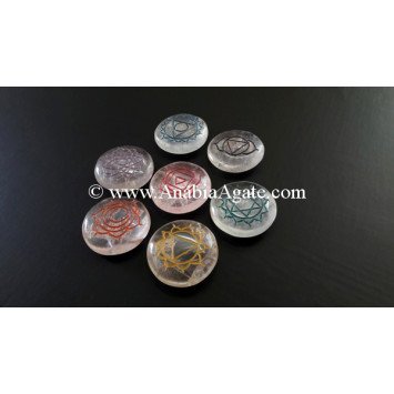 Crystal Quartz Colorful Chakra Engraved Disc Set - Balance and Healing Energy