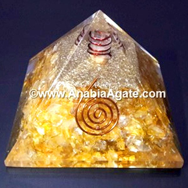 Citrine Orgone Pyramid with Crystal Quartz Point - Energy Healing Crystal