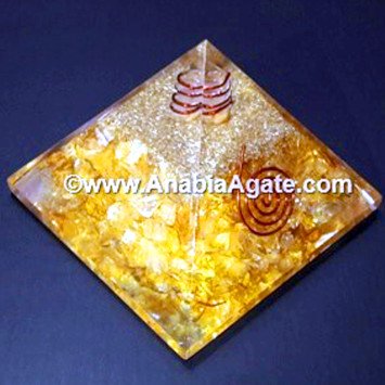 Citrine Orgone Pyramid with Crystal Quartz Point - Energy Healing Crystal