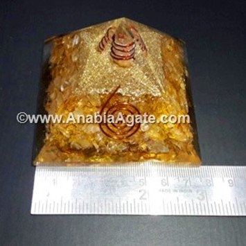Citrine Orgone Pyramid with Crystal Quartz Point - Energy Healing Crystal