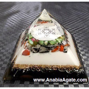 Color Layered Mix Gemstone Metatron Cube Orgone Pyramid - Energy Healing and Harmony