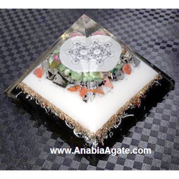 Color Layered Mix Gemstone Metatron Cube Orgone Pyramid - Energy Healing and Harmony