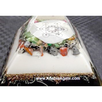 Color Layered Mix Gemstone Metatron Cube Orgone Pyramid - Energy Healing and Harmony