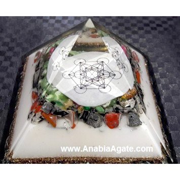 Color Layered Mix Gemstone Metatron Cube Orgone Pyramid - Energy Healing and Harmony