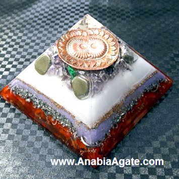 Color Layered Orgone Pyramid With Copper Flower Of Life (80-85 mm)