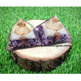 Crystal Quartz & Amethyst with Flower of Life Orgone Pyramid
