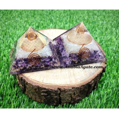 Crystal Quartz & Amethyst with Flower of Life Orgone Pyramid