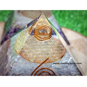 Crystal Quartz & Amethyst with Flower of Life Orgone Pyramid