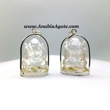 Crystal Quartz Ganesha Pendant - Handcrafted Spiritual Jewelry