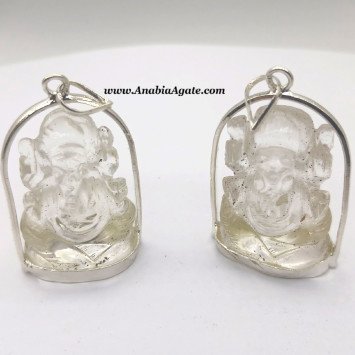 Crystal Quartz Ganesha Pendant - Handcrafted Spiritual Jewelry