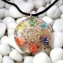 Crystal Quartz Orgone Pendant With Metatron Metal Symbol And Chakra Stones