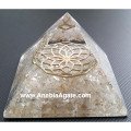 Crystal Quartz Orgone Pyramid with Metal Flower of Life - Energy Healing and Balancing Tool
