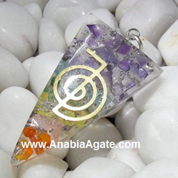 Dyed Chakra Layered Orgone Triangle Pendant With Metal Reiki