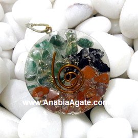 Green Mica, Black Tourmaline, and Red Jasper Round Orgone Pendant | Healing Crystal Necklace