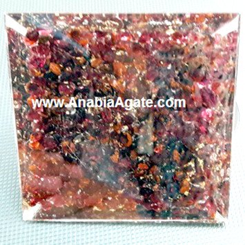 Garnet Orgone Pyramid With Metal Flower Of Life And Amethyst Point