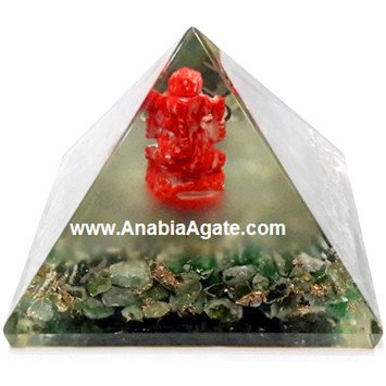 Green Aventurine Orgone Ganesha Pyramid - Positive Energy Generator